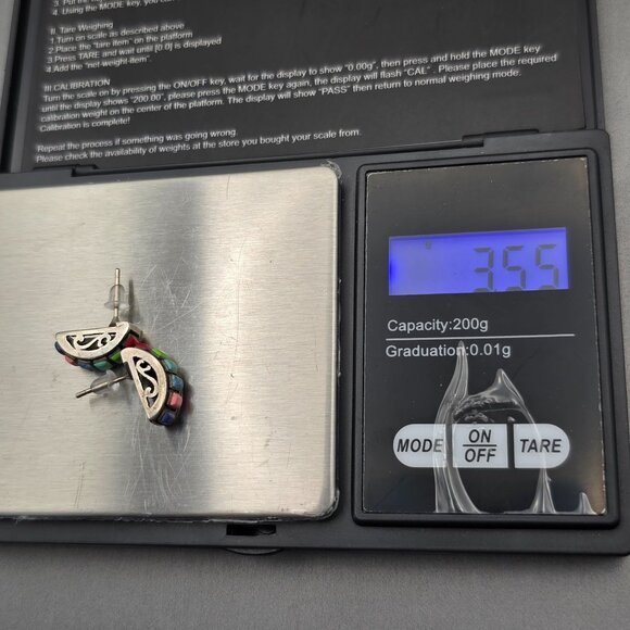 VTG Sterling Silver Multi Gemstone Earrings 5/8"x1/4" Filigree Accents Signed HS - Picture 6 of 9